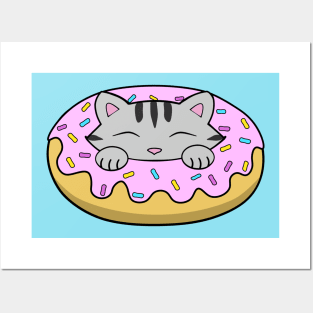 Cute Pink Donut Cat Posters and Art